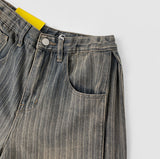 Stripe Folding Hem Snap Wide Denim Pants