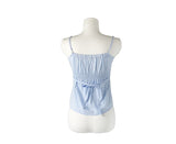Cordon Summer Ribbon Shirring Button Sleeveless Blouse