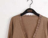 Latte Vintage Lace Strap Long Sleeve Cardigan