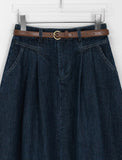 Bekodi banding belt pin tuck brushed denim long skirt