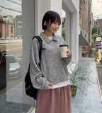 [BAONHAUS] Rikumi ribbed knit collar zip-up cardigan