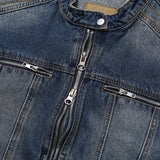Ocean Washing Stitch Biker Denim Jacket