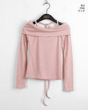 Roan brushed strap slit off-shoulder crop long sleeve T-shirt