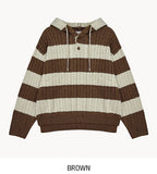 Stripe cable hood warmer knitwear