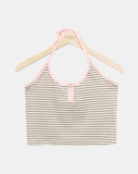 Matan Stripe Halter V-neck Long Sleeve T-shirt Set