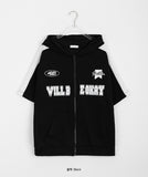 Naoki color matching lettering over short sleeve hood zip-up
