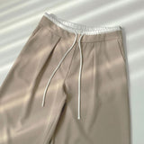 Color Matching Banding Side Zipper Pintuck Wide Slacks Pants