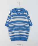 [unisex] Noyuki Stripe Boucle Sollar Short Sleeve Knit