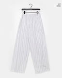 Satin Linen Stripe Wide Banding Long Pants