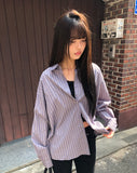 [MADE] Kael Color Matching Stripe Loose Fit Long Sleeve Shirt