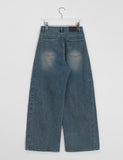 Koiten side pin tuck washing wide denim pants
