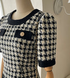 Piel Check Tweed Color Matching H-Line One Piece
