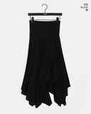 Slot Ribbed Color Matching Unbalanced Tiered Midi Skirt