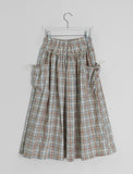 Lurun Check Shirring Cargo Banding Midi Skirt