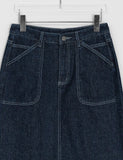 Metaca stitch pocket slit denim long skirt