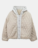 Sell Fluffy Fur Color Matching Quilted Hood Zip-Up Jumper