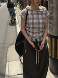Fran Check Hood Short Sleeve Blouse