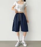 Folding Cut Snap Knee Length Bermuda Shorts