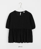 Myuo dot ribbon shirring short sleeve blouse