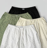 Fluffy Flower Embossed Banding Wide Pants
