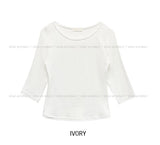 [U-BASIC] Nut Boat Neck Slim Crop Three Quarter Tee
