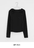 Lahomi Diagonal Ribbed Button Hood Long Sleeve Tee