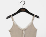 Fruit Ribbed Lace Ribbon Inner Layered Sleeveless