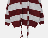 [Muffler SET] Phu Stripe Color Matching V-Neck Loose Fit Long Sleeve Long Knit
