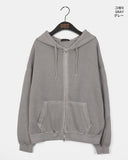 Burming Pigment Solid Pile Balloon Two-Way Hood Zip-Up