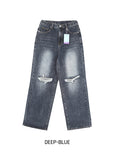 [U-DENIM] Summer ripped jeans wide denim pants
