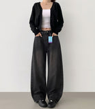 Side Tape Cut Line Brushed Balloon Wide Denim Pants