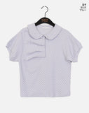 Polat Dot Pintuck Collar Short Sleeve T-Shirt