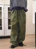 Zler Y2K Cargo Ribbon Two-Way Banding Cotton Long Jogger Wide Pants