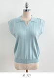 Bico Ribbed Collar Cap Sleeve Knit