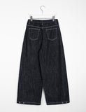 Sakui Front Cut Stitch Denim Wide Pants