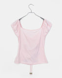 Rosen Flower Print Shirring Short Sleeve T-Shirt
