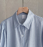 Two Pin Stripe Puff Short Sleeve Shirt Blouse