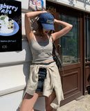 Hardy Unbalanced Button Low Denim Mini Skirt
