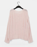 Aque Boatneck Off Shoulder Ribbed Angora Knit