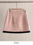Noble Velvet Ribbon Boucle Wool Jacket Mini Skirt Set