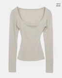 Pumin Square Neck Brushed Slim T-Shirt