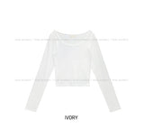 [U-BASIC] Lend off U-neck basic crop long sleeves
