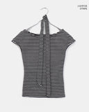 [Strap SET] Kinble Slim Fit Striped Cap Sleeve Off-Shoulder T-Shirt