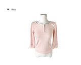 [MADE] Oeun Round Button Three Quarter Sleeve T-Shirt