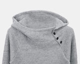 Lenin Button High Neck Hooded Long Sleeve Knit