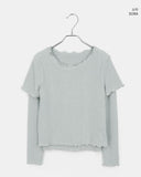 Depin layered two-way angora short-sleeve long-sleeve frilled t-shirt