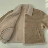 Suede Teddy Bear Button Collar Sleeve Fur Short Mustang