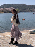 [Belt Set] Cheek Drape Check Unbalance Sleeveless Long One Piece