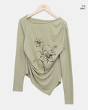 Roden One-Shoulder Flower Print Long-Sleeve T-Shirt