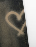 Penbo Heart Washing Wide Denim Pants